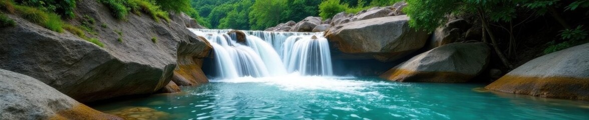 Crystal clear water plunges over rocks in Umphang's Thi Lo Su Waterfall , scenic, natural, thailand