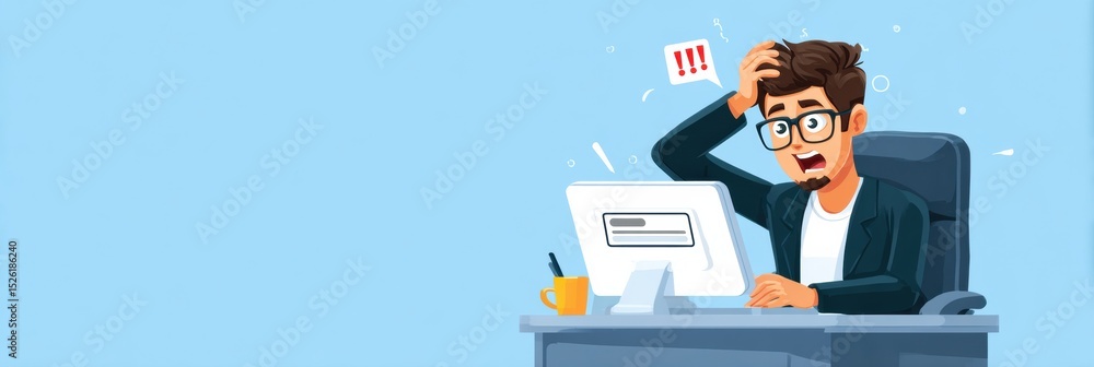 Aufkleber it helpdesk popup prompts urgent response from stressed individual at a desk during office hours