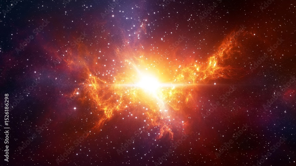 Poster cosmic explosion a fiery nebula expanding through deep space, creating a celestial spectacle.