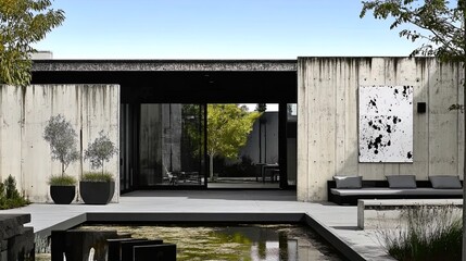 Fototapeta premium transform your space: modern outdoor design with rainwater collection & native landscaping - perfect poster for sustainable urban living inspiration!