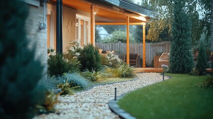 Fototapeta premium transform your space: modern outdoor design with rainwater collection & native landscaping - perfect poster for sustainable urban living inspiration!
