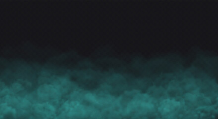 Blue smoke cloud on black transparent background. Fog vector effect.