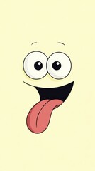 A cute cartoon smiley face with big eyes and a long tongue, in a simple style, on a solid pure background, with a cute shape and simple design, suitable as a cute mobile phone wallpaper