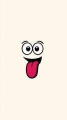A cute cartoon smiley face with big eyes and a long tongue, in a simple style, on a solid pure background, with a cute shape and simple design, suitable as a cute mobile phone wallpaper