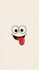 A cute cartoon smiley face with big eyes and a long tongue, in a simple style, on a solid pure background, with a cute shape and simple design, suitable as a cute mobile phone wallpaper