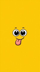 A cute cartoon smiley face with big eyes and a long tongue, in a simple style, on a solid pure background, with a cute shape and simple design, suitable as a cute mobile phone wallpaper
