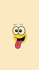A cute cartoon smiley face with big eyes and a long tongue, in a simple style, on a solid pure background, with a cute shape and simple design, suitable as a cute mobile phone wallpaper