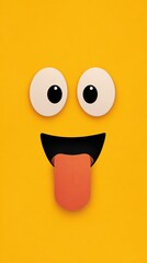 A cute cartoon smiley face with big eyes and a long tongue, in a simple style, on a solid pure background, with a cute shape and simple design, suitable as a cute mobile phone wallpaper