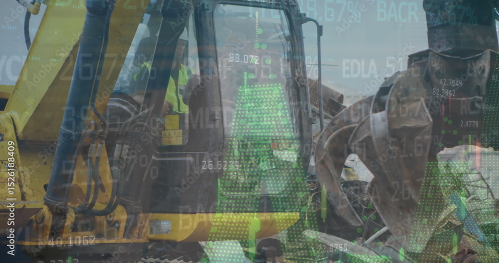 Poster image of financial data processing over delivery man loading up car outside of warehouse