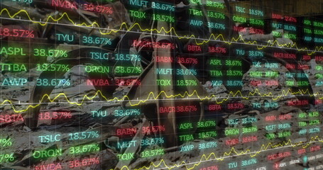 Image of data processing over junkyard