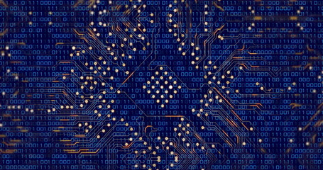 Image of computer circuit board over data processing