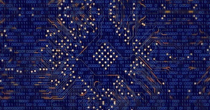 Image of computer circuit board over data processing