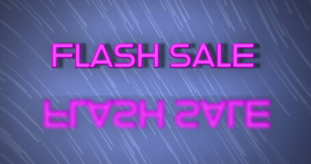 Image of flash sale over blue background with lines
