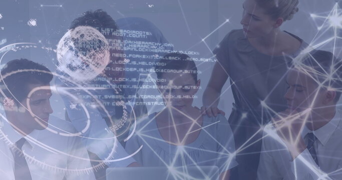 Image of data processing over caucasian business people in office