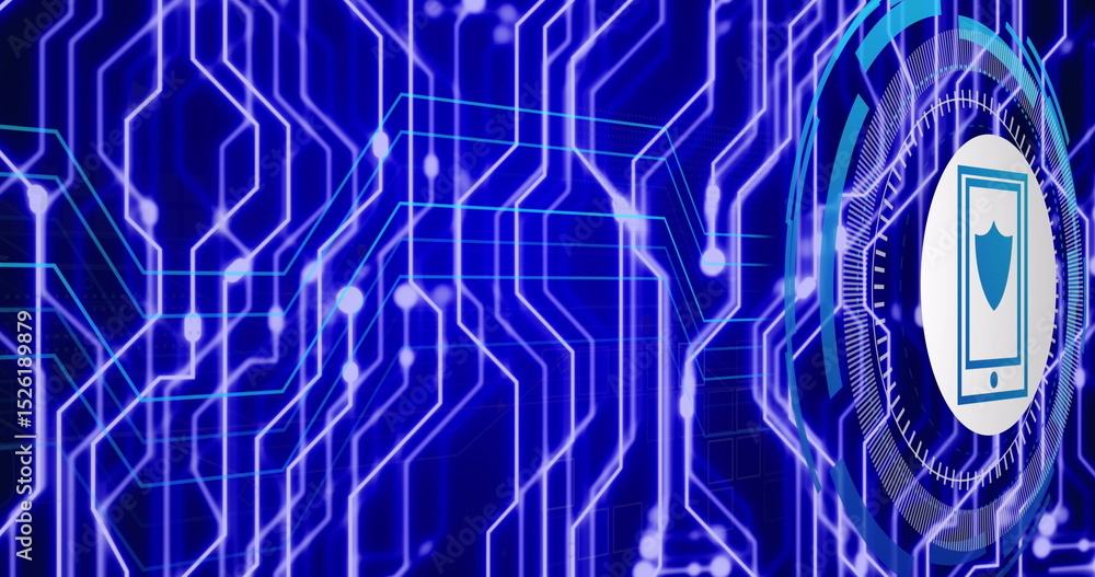 Poster image of smartphone with shield over network of connections
