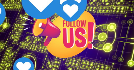 Image of follow us text over shapes
