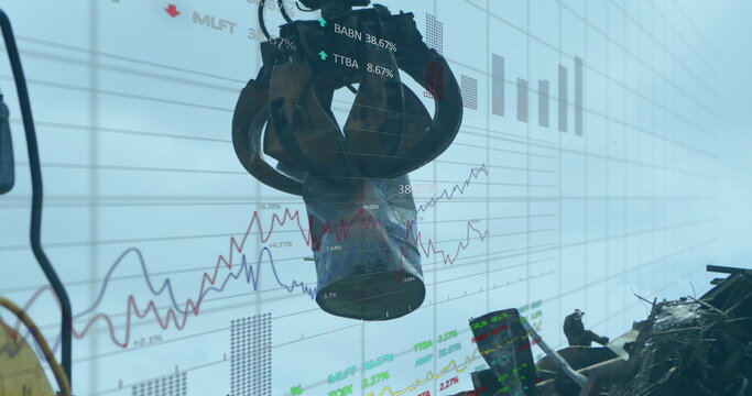 Image of statistics and data processing over scrap yard - Powered by Adobe