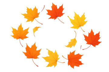Fototapeta premium Maple leaves spinning, falling gracefully with warm orange, red, golden hues against transparent backdrop