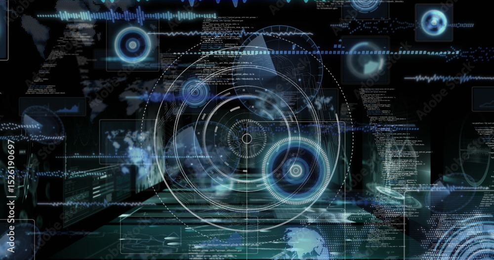 Poster image of scope scanning over data processing on black background