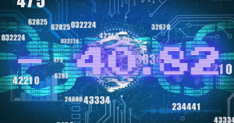 Image of financial data processing with padlock icon on blue background