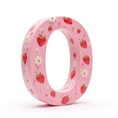 The Number "0" with a cute strawberry theme, white background