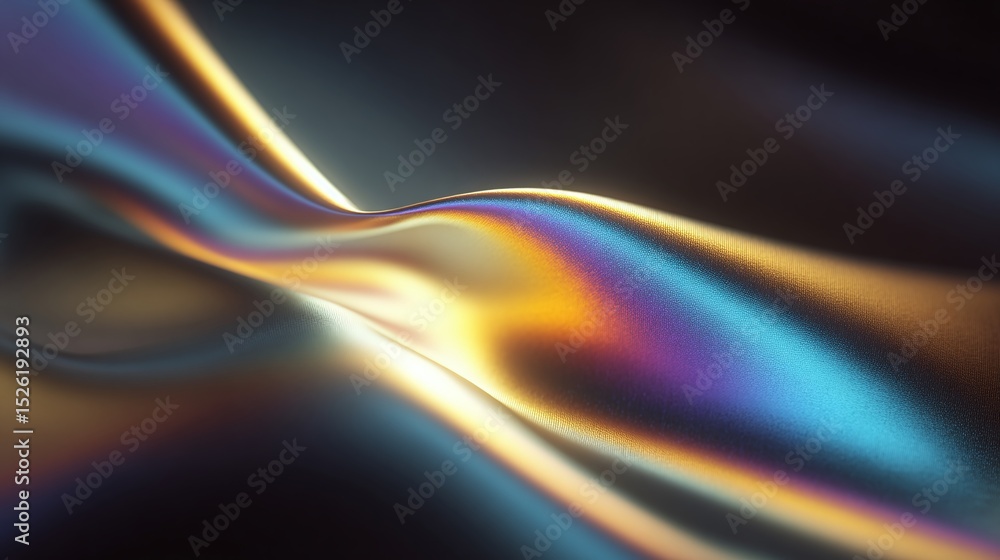 Poster iridescent fluid: a mesmerizing display of light and color across a smooth, flowing surface, evoking