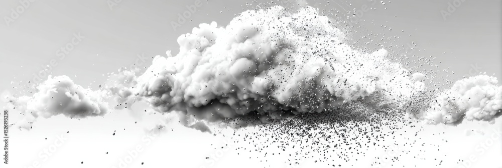 Poster Cloud System Error Symbol Dissolves Into Particles Creating a Soft Upper Margin in a Digitally Rendered Design