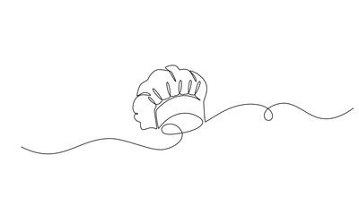 One line drawing illustration of hat chef.Symbol of cooking and restaurant kitchen in simple linear style. Professional uniform in editable stroke.