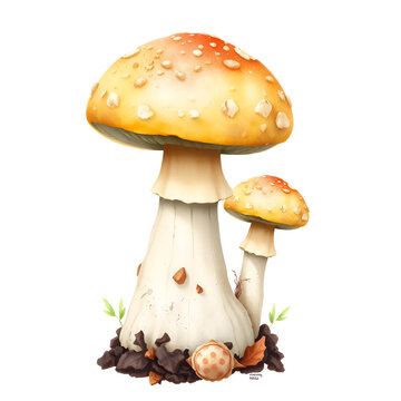 Lycoperdon pyriforme mushroom digital art illustration. Stump puffball watercolor print, pyriforme tessellatum Morganella pyriformis realistic drawing of saprobic fungus. Fungi design with inscription