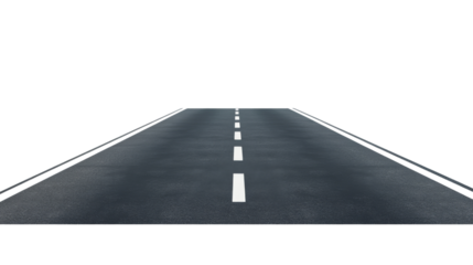 Straight asphalt road leading into distance with transparent background