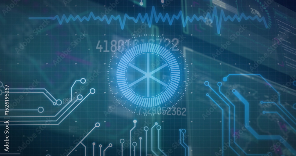 Poster image of data processing on blue background