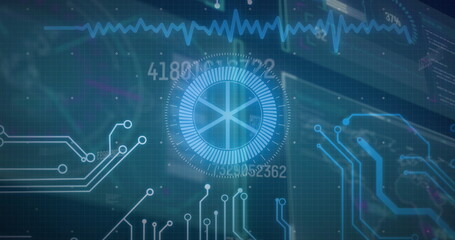 Image of data processing on blue background