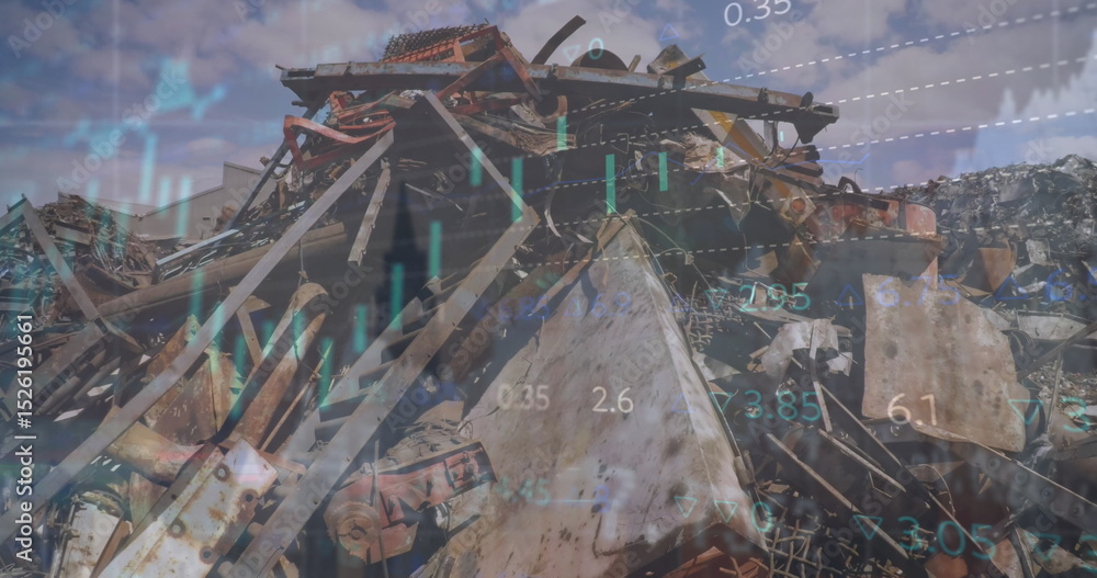Poster image of data processing over junkyard
