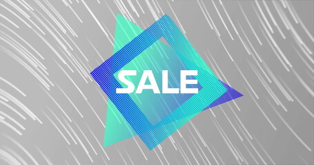 Image of sale over square on grey background with lines