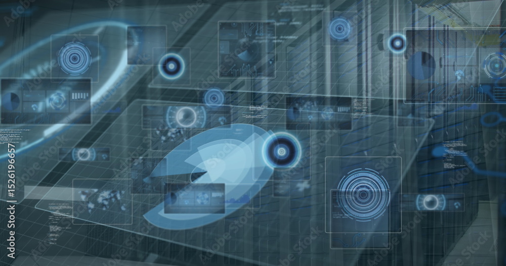 Aufkleber image of data processing and multiple round scanners against computer server room