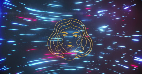 Image of virgo over black background with lights
