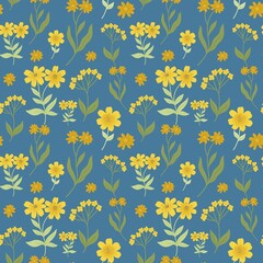 Seamless floral pattern featuring yellow flowers with varying shapes and sizes