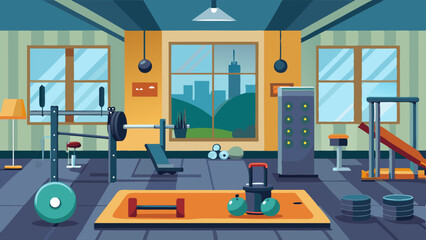 Modern Gym Interior Illustration with Fitness Equipment