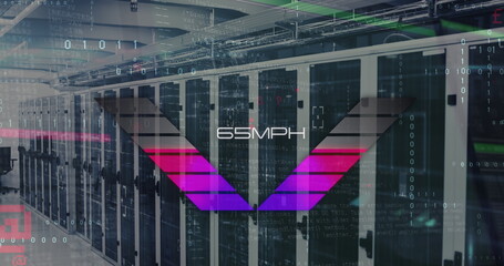 Image of speedometer and data processing over servers