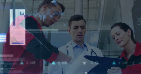 Image of statistics and data processing over diverse doctors