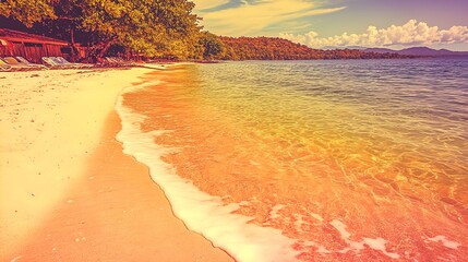 escape to paradise: serene beach poster featuring turquoise waters and white sand - perfect for inviting relaxation in your sports interior!