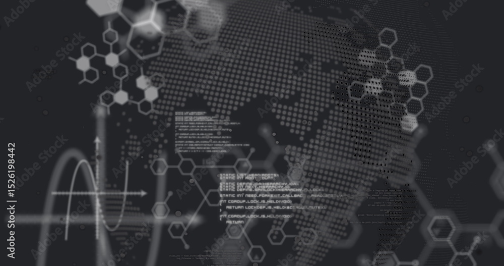 Poster image of globe with data processing over molecules on black background