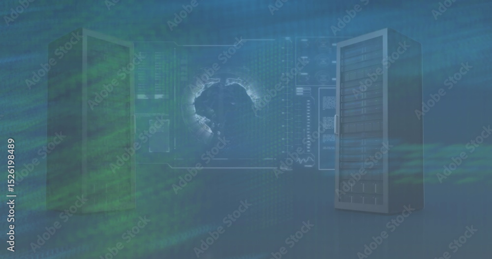 Aufkleber image of data processing and globe on blue background