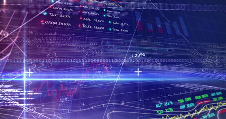 Fototapeta premium Image of binary coding and data processing over blue background