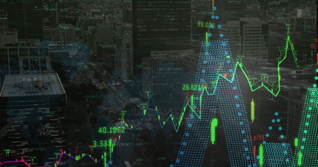 Image of data processing over cityscape