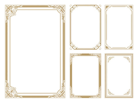 Gold Ornate Frames Collection, Rectangular Borders on White Background, Vintage Set