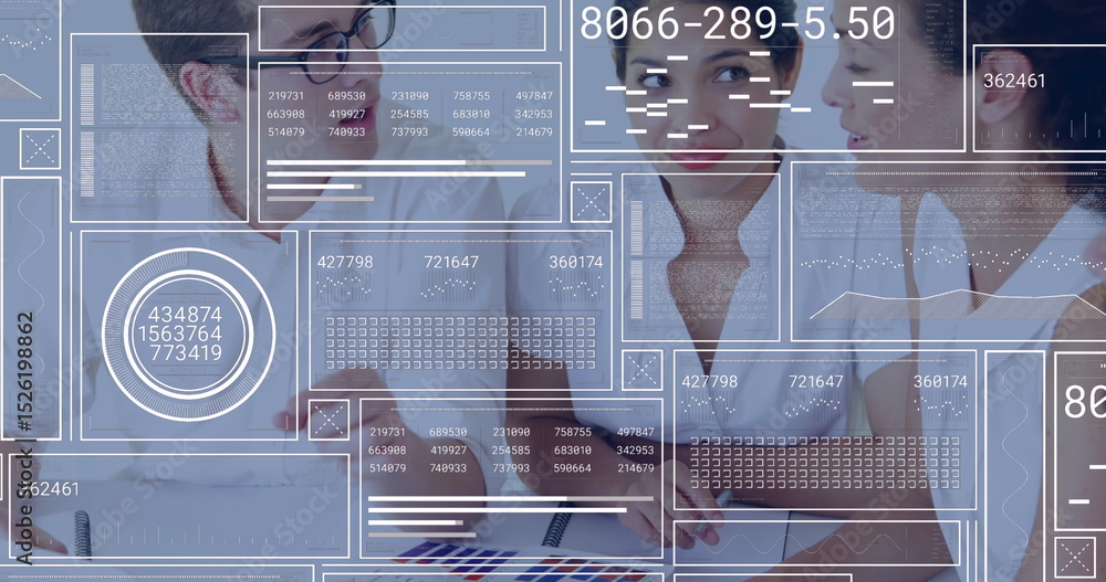 Poster image of data processing and media icons over car