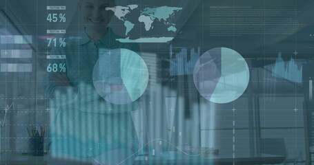 Image of data processing over caucasian businesswoman