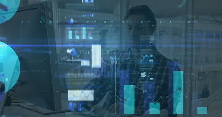 Image of data processing over caucasian businessman