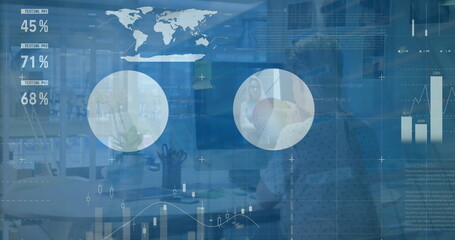 Image of data processing over caucasian businesswoman